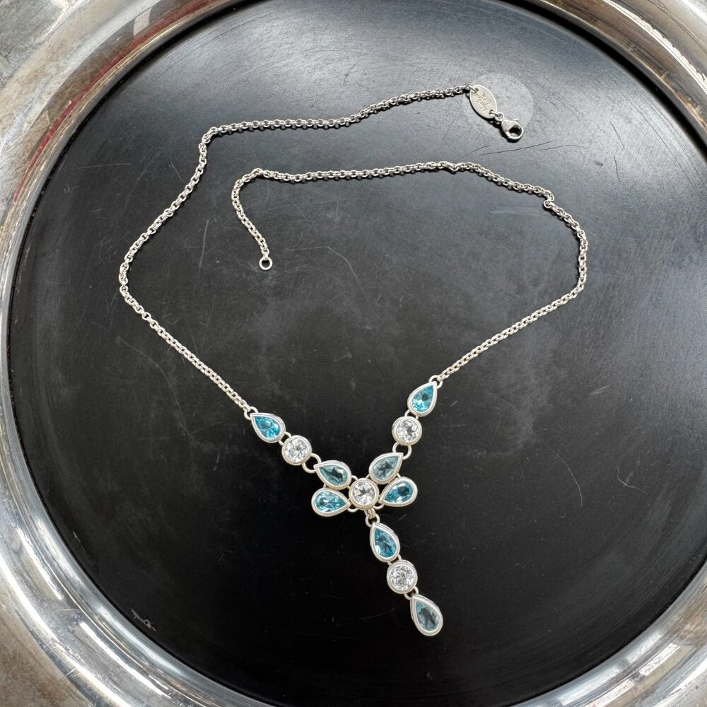 Sterling Silver and White and Blue Topaz Y-Drop Necklace 925 Silver